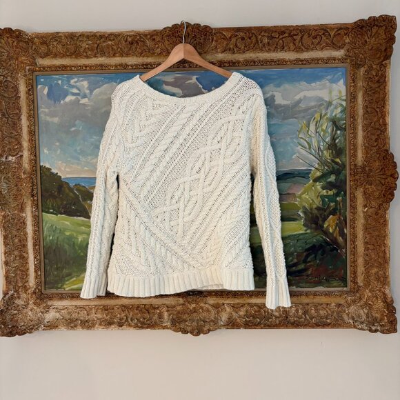 Polo Ralph Lauren Cream Cable Knit Cotton Sweater Womens Size M - Picture 6 of 7